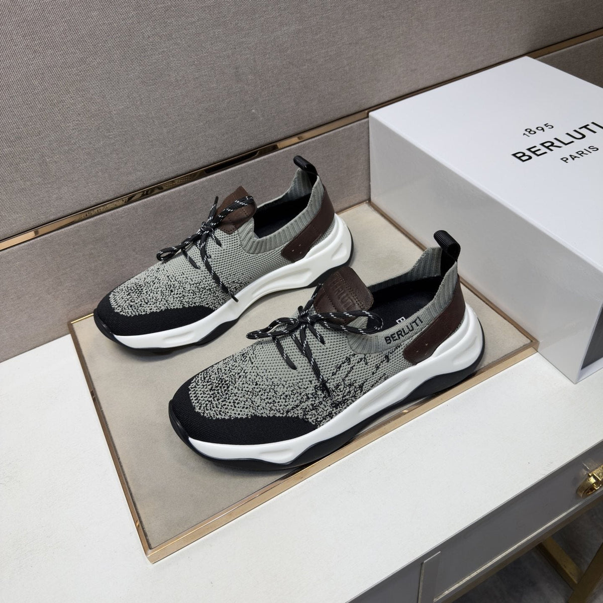 Berluti Gray and Black Lace-Up Sneakers