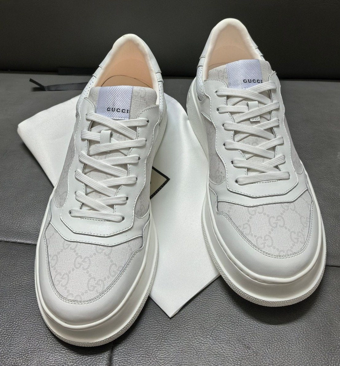 Gucci Men's Light Gray and White Sneakers
