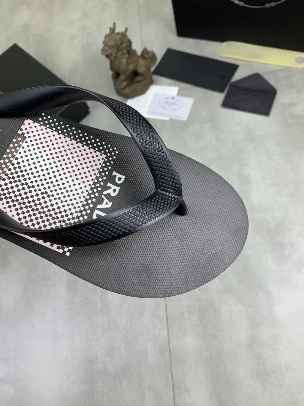 Prada Gray Patterned Flip-Flop Sandals