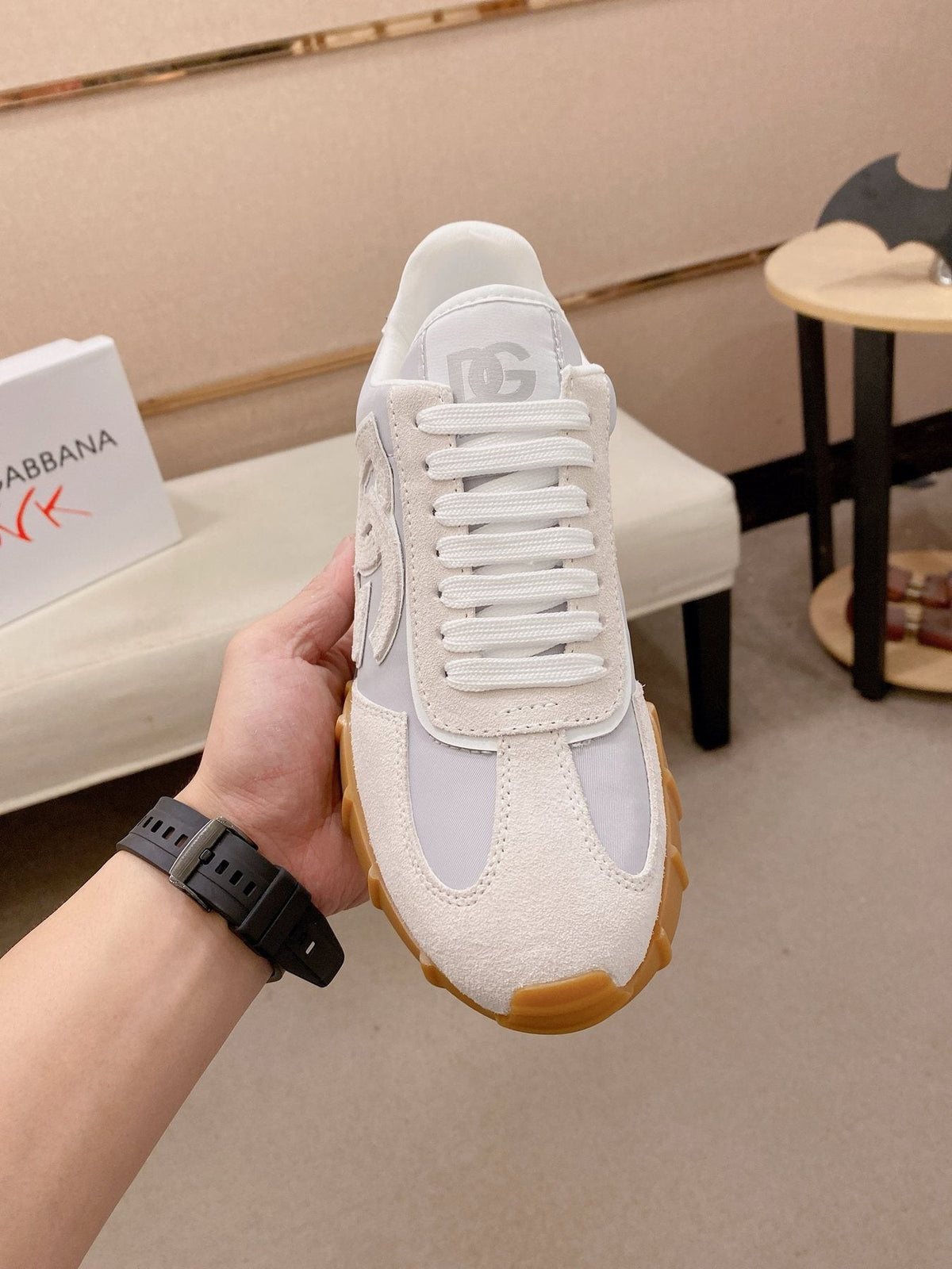 Dolce & Gabbana White & Gray Gum Sole Sneakers
