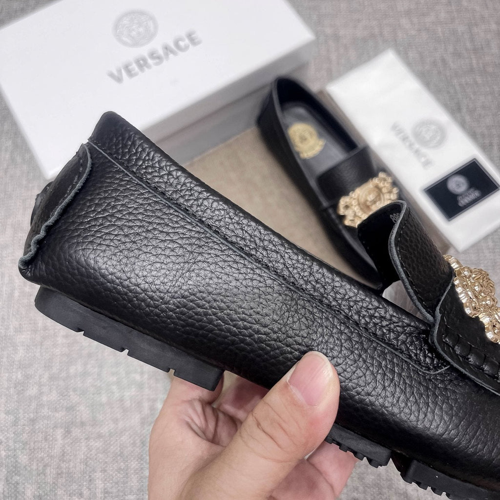 Versace Black Pebbled Leather Loafers