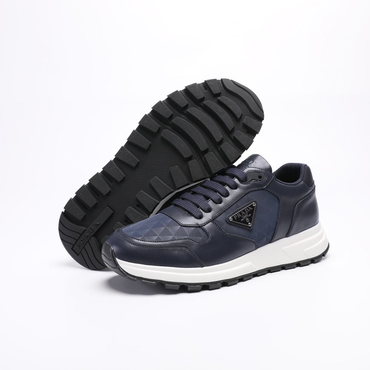 Prada Men's Navy Textured Low-Top Sneakers