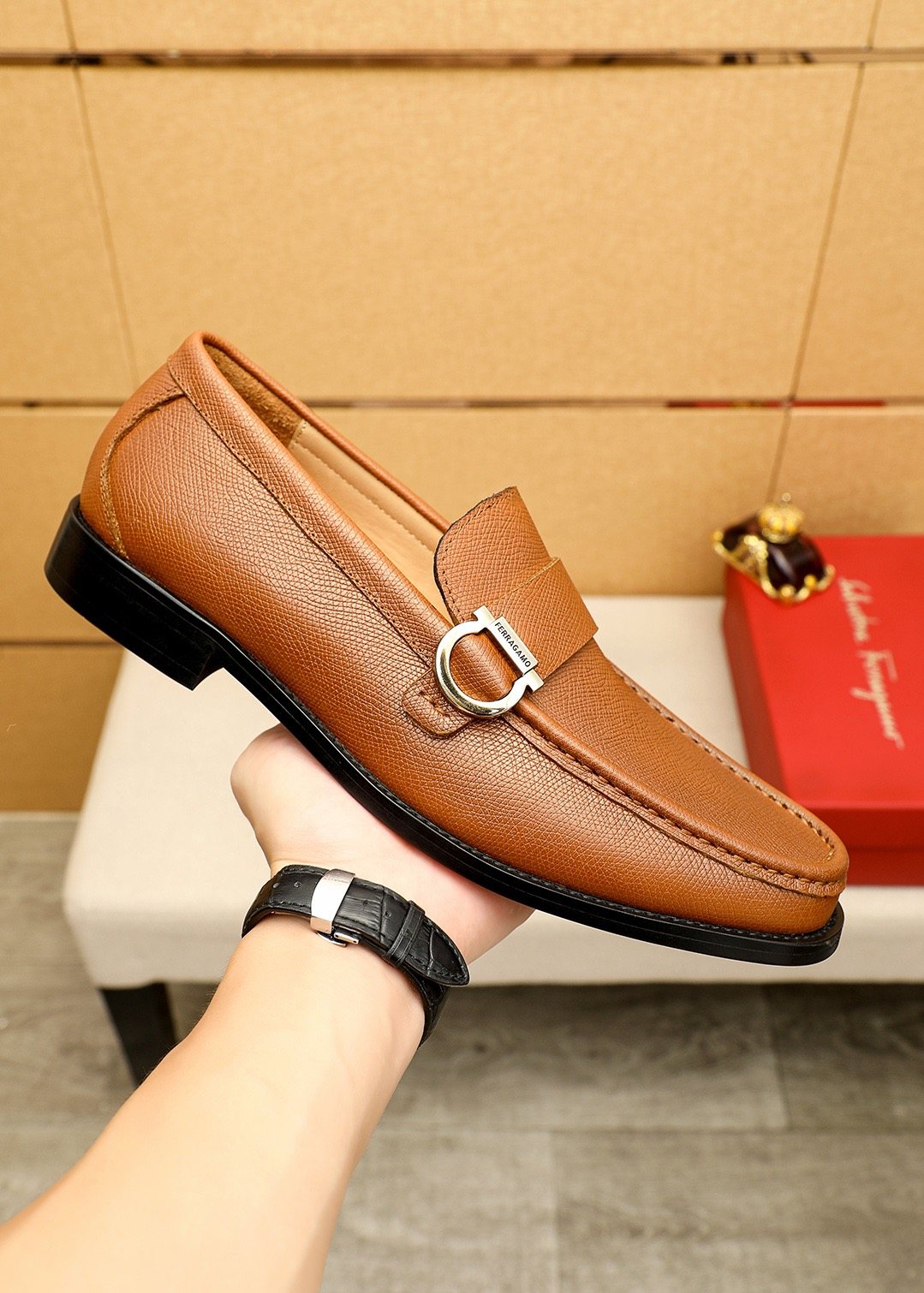 Ferragamo Buckle Leather Loafers