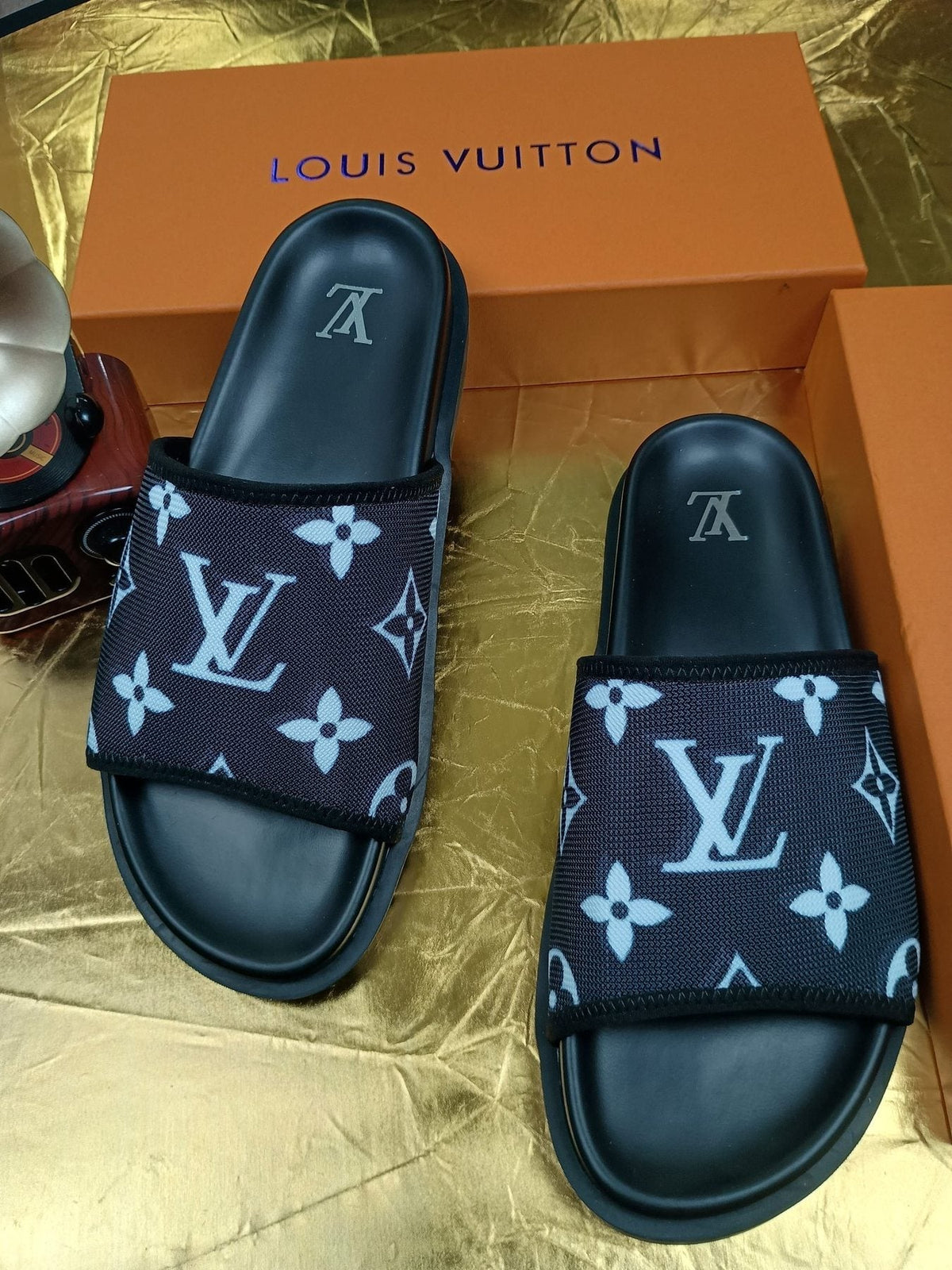 Louis Vuitton Navy Monogram Slide Sandals