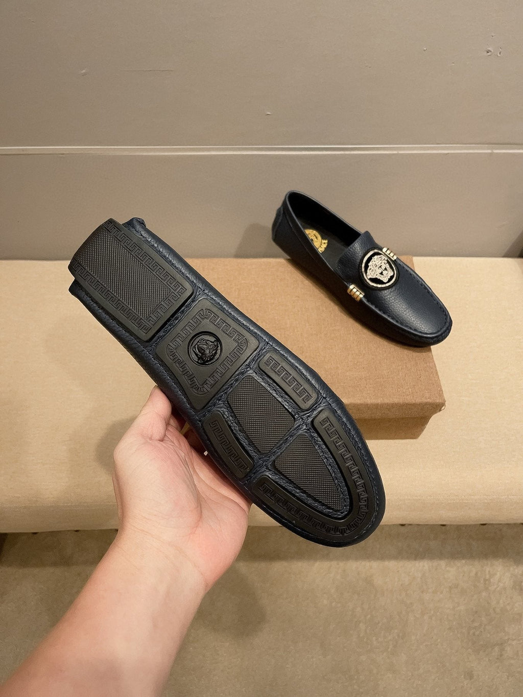 Versace Men's Black Medallion Loafers - Rounded Toe