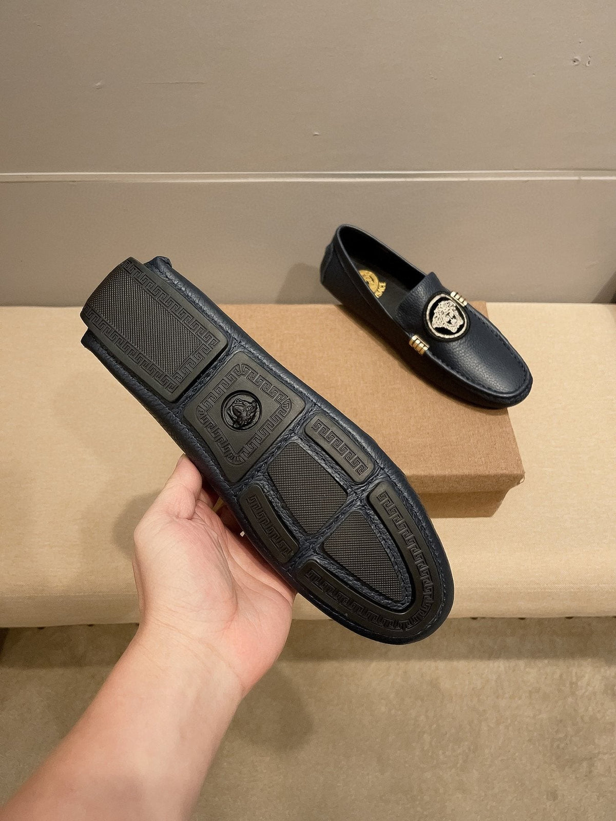Versace Men's Black Medallion Loafers - Rounded Toe