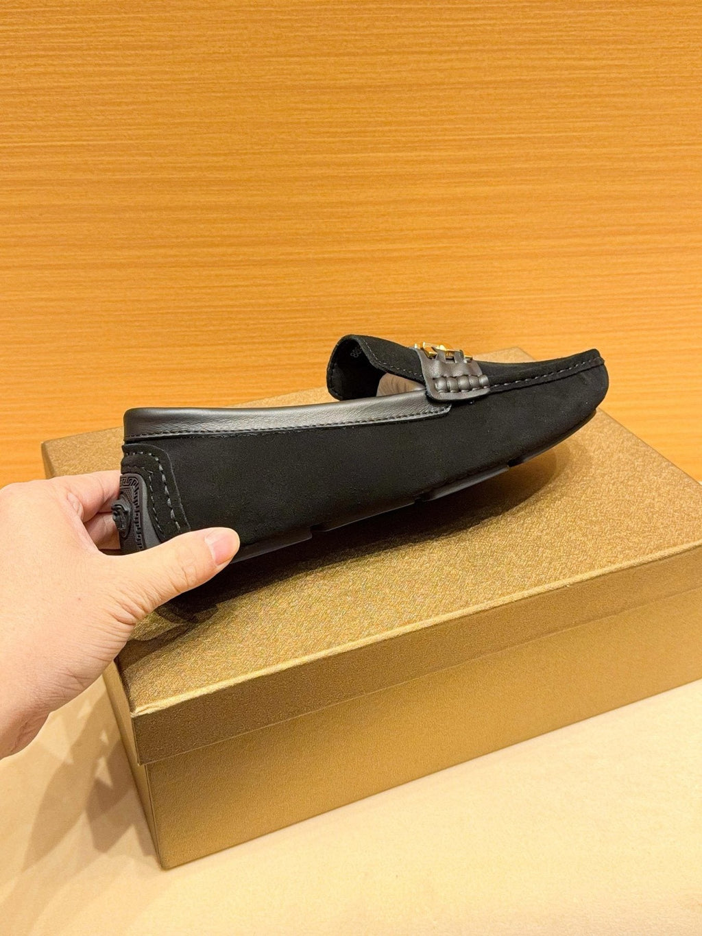 Versace Men's Black Gold Buckle Loafers