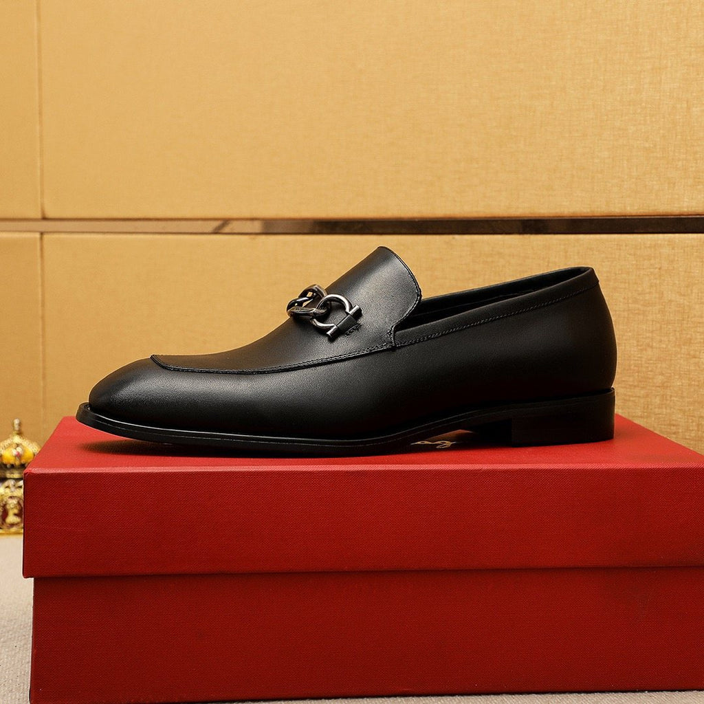 Ferragamo Men's Black Bit Loafers - Metal Bit Vamp Detail