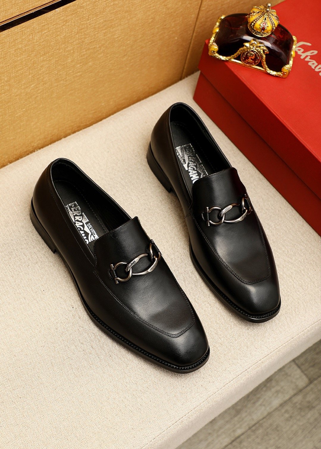 Ferragamo Men's Black Bit Loafers - Metal Bit Vamp Detail