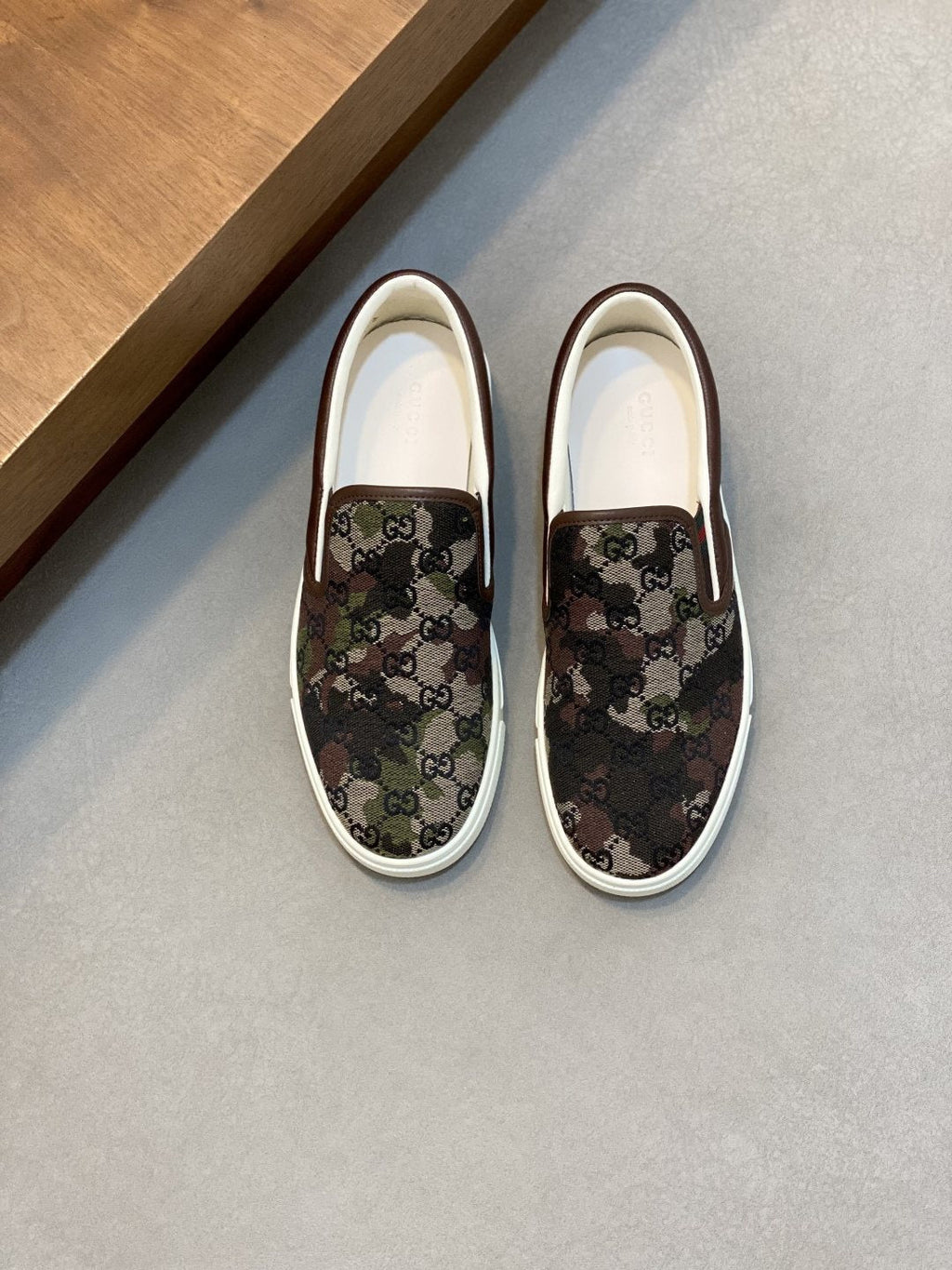 Gucci Brown Floral Slip-On Sneakers