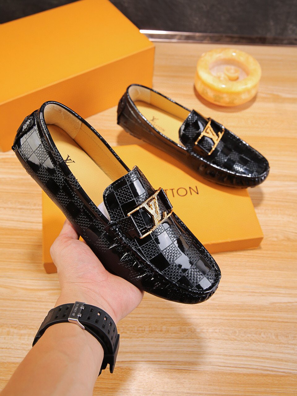 Louis Vuitton Men's Black Buckle Driving Loafers