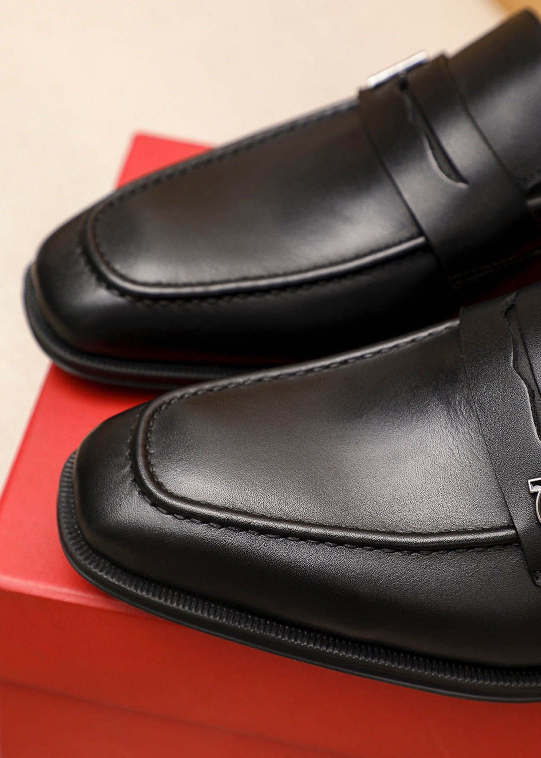 Ferragamo Black Buckle Loafers - Metal Vamp Buckle