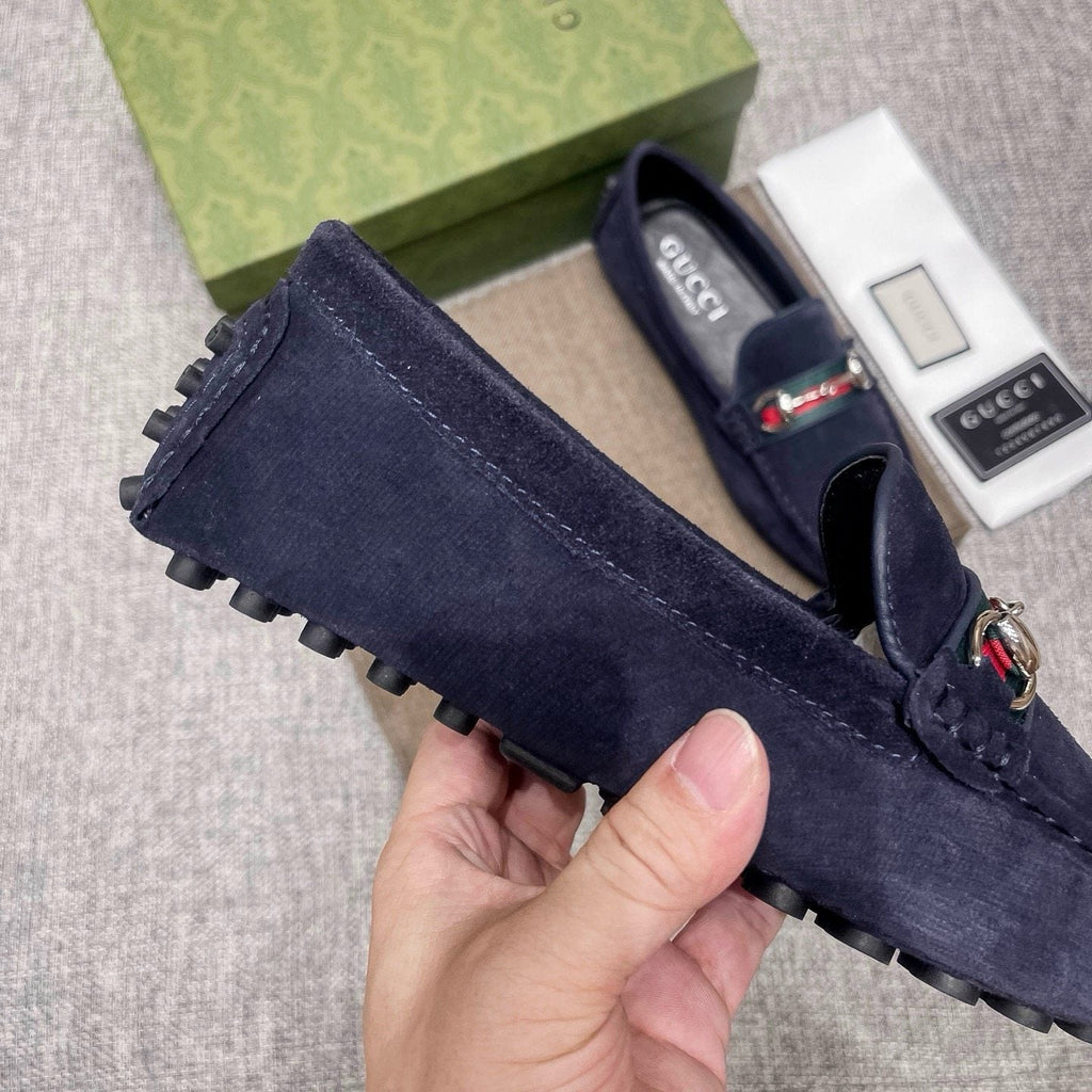 Gucci Navy Striped-Bit Driving Loafers