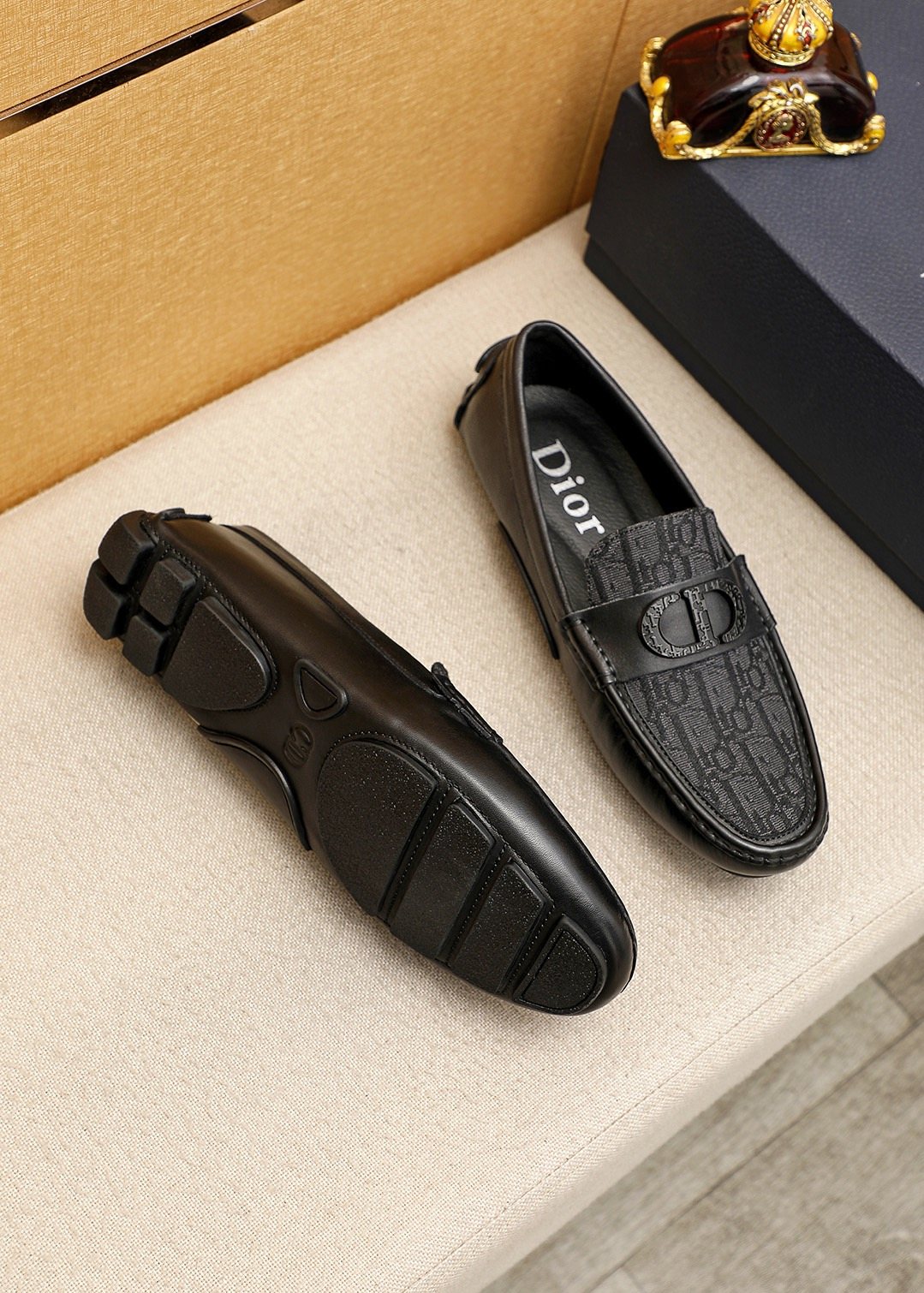 Dior Black Embossed Buckle Loafers