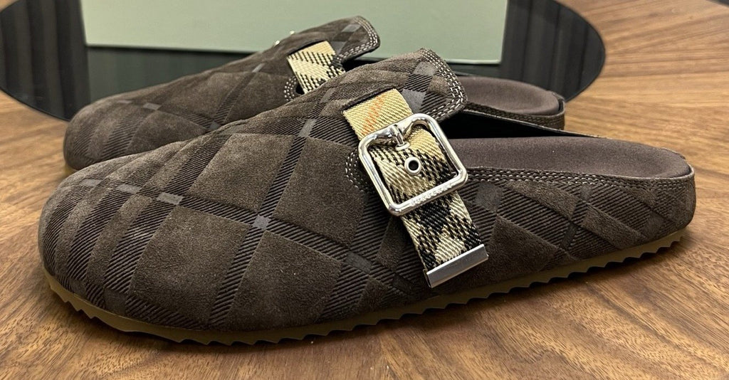Burberry Men's Dark Brown Check Buckle Mule Slippers