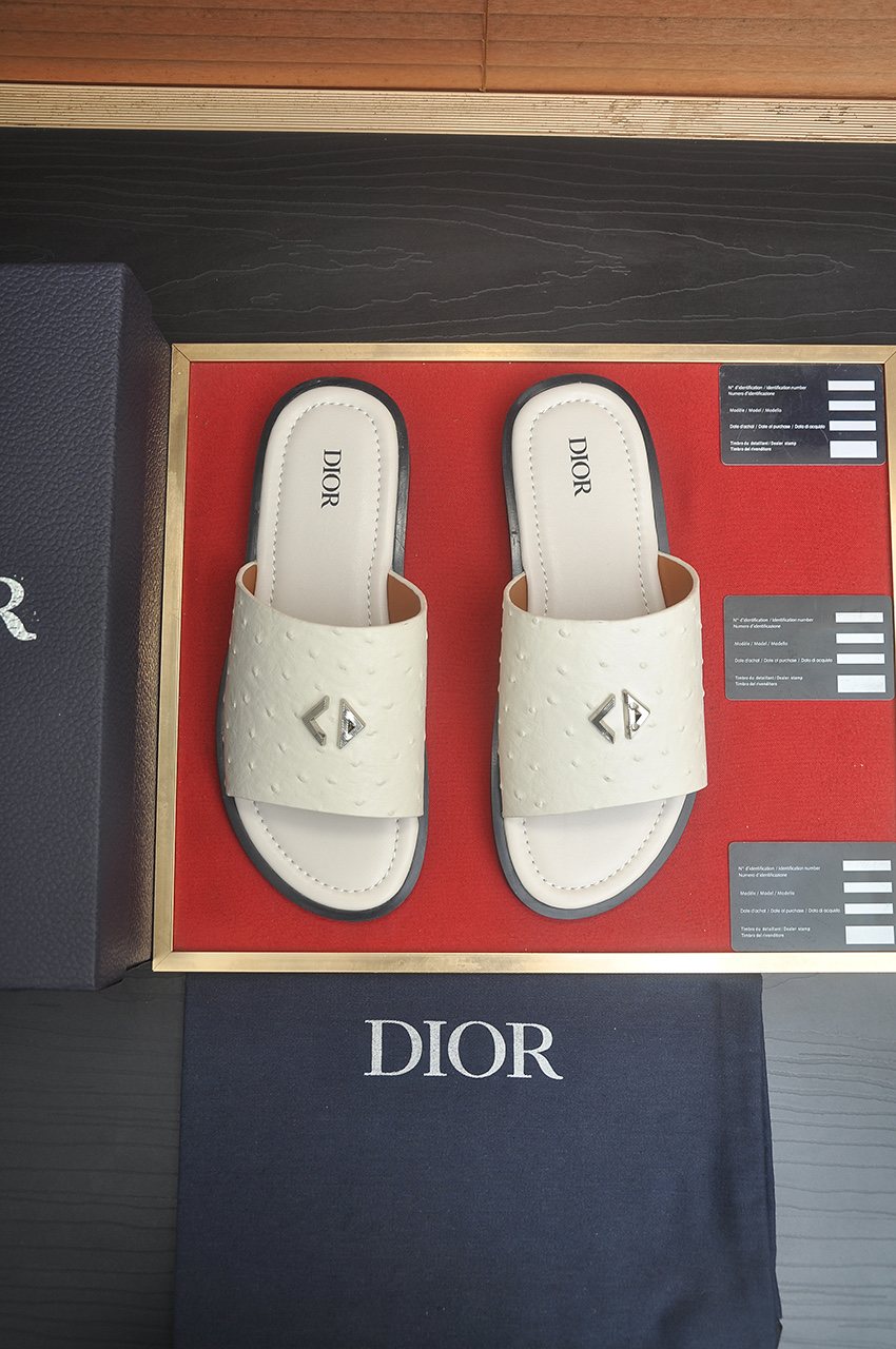 Dior White Strap Slide Sandals