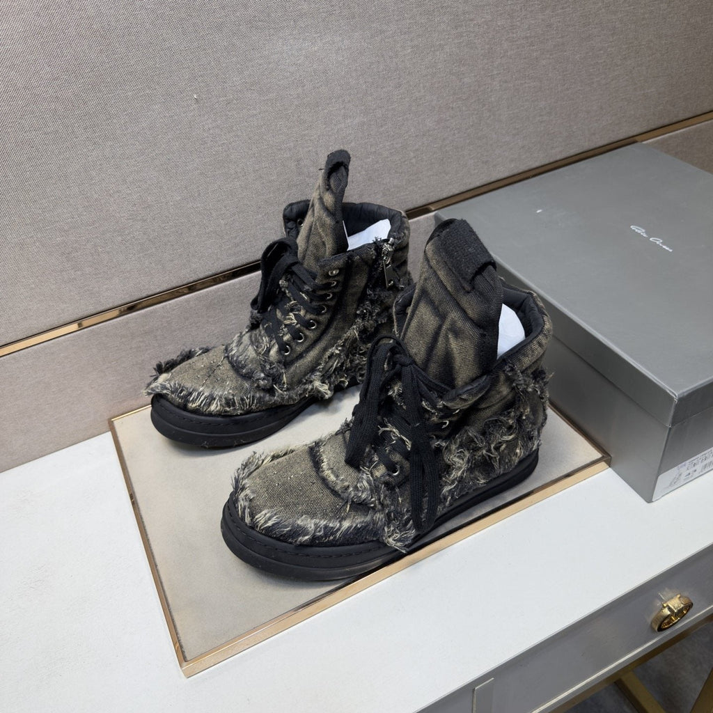 Gray and Black Distressed High-Top Sneakers