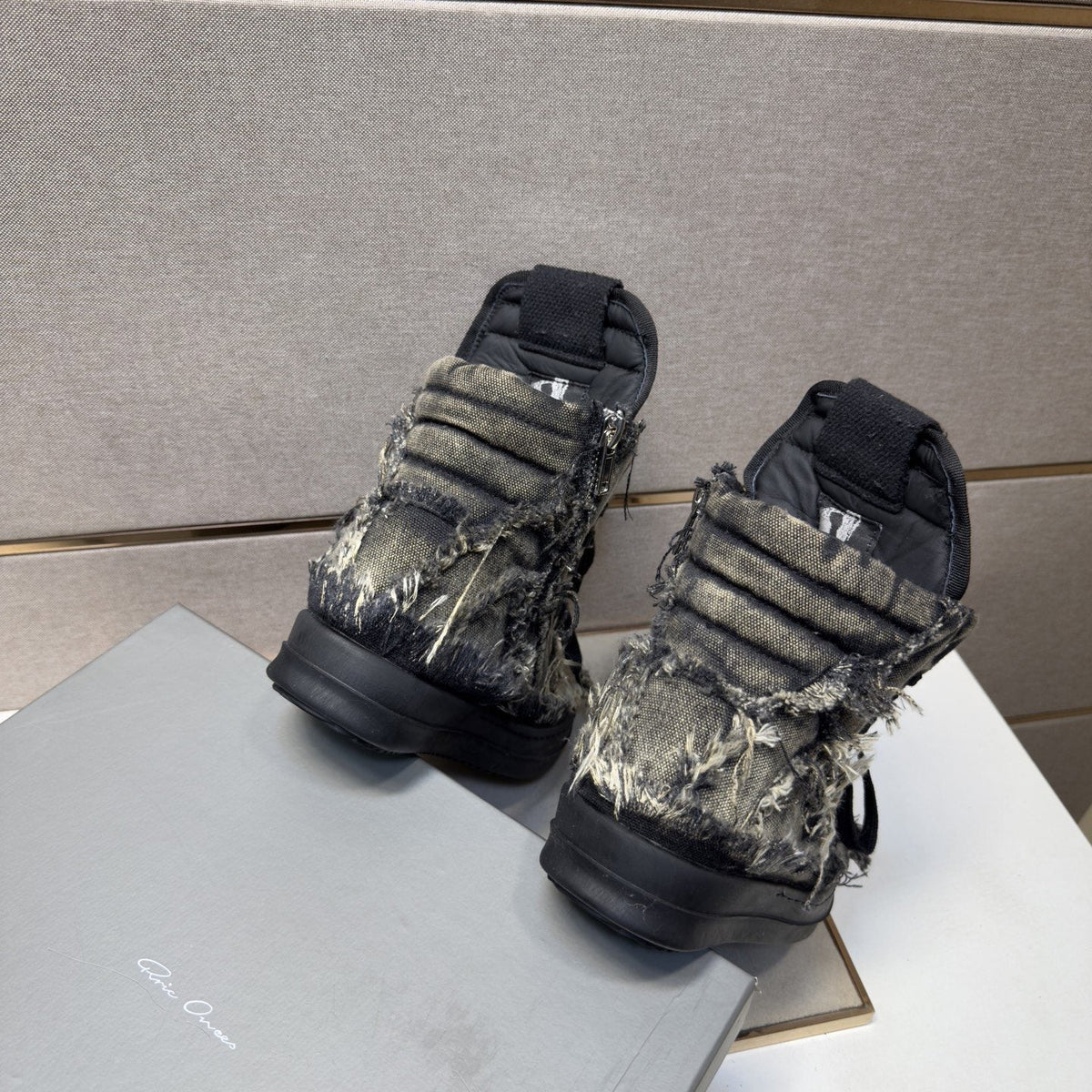 Gray and Black Distressed High-Top Sneakers