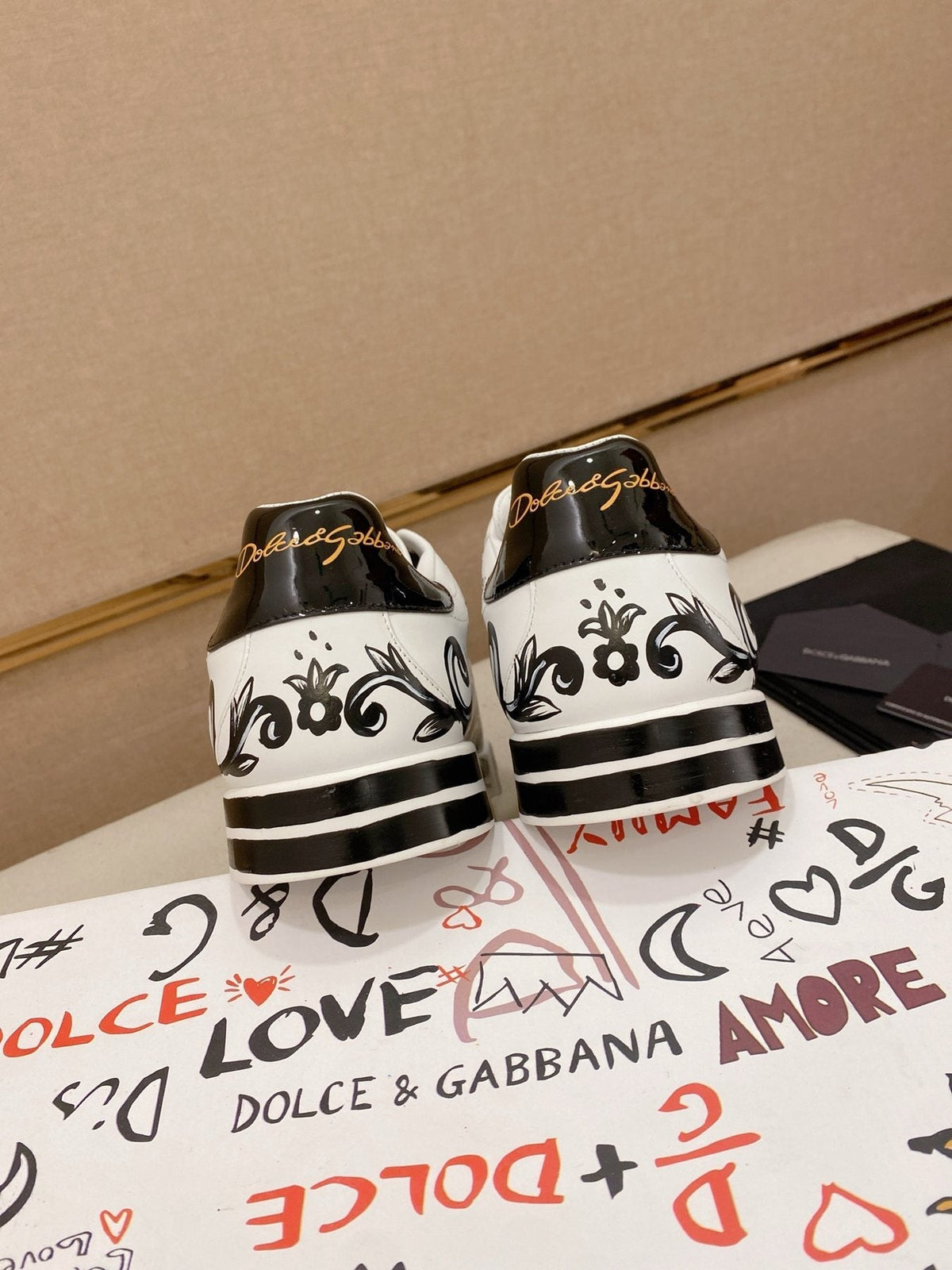 Dolce & Gabbana White Graphic Lace-Up Sneakers