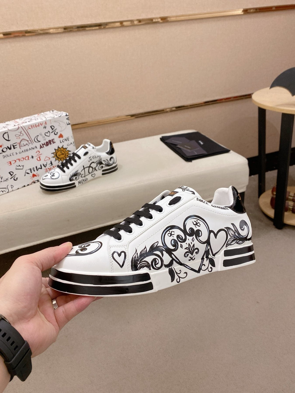 Dolce & Gabbana White Graphic Lace-Up Sneakers