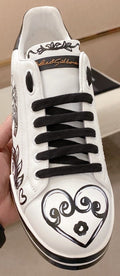 Dolce & Gabbana White Graphic Lace-Up Sneakers
