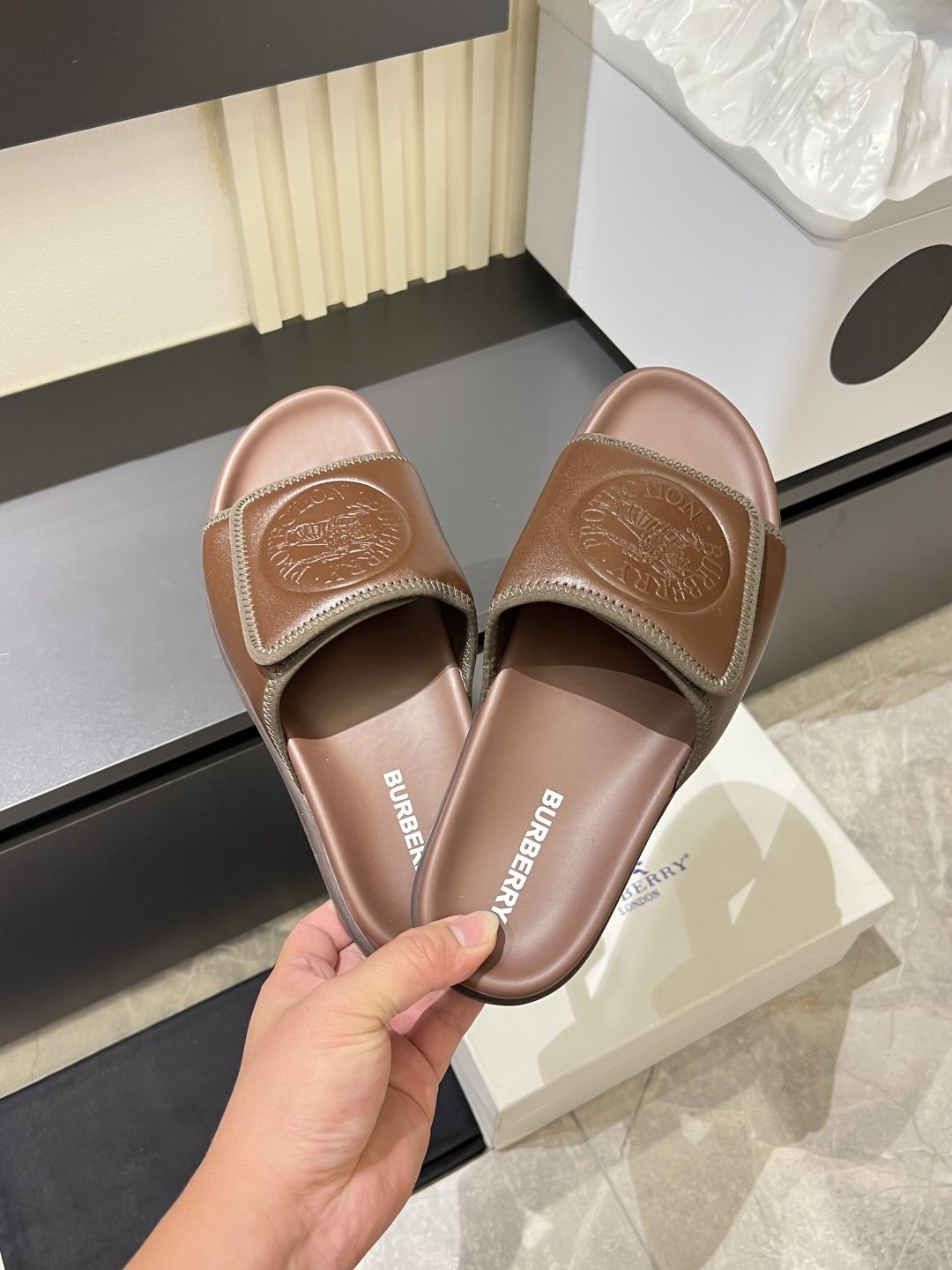 Burberry Embossed Check Slide Sandals