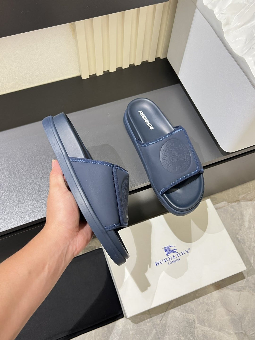 Burberry Embossed Check Slide Sandals