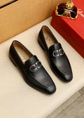 Ferragamo Men's Black Hardware Loafers - Low Stacked Heel
