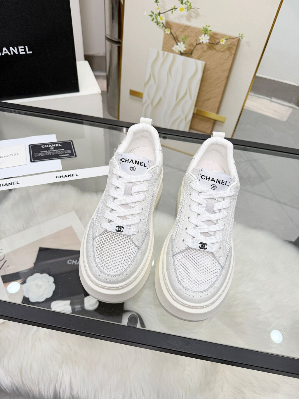 CHANEL Women's White Platform Low-Top Sneakers