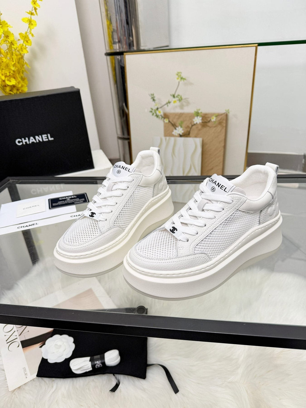 CHANEL Women's White Platform Low-Top Sneakers