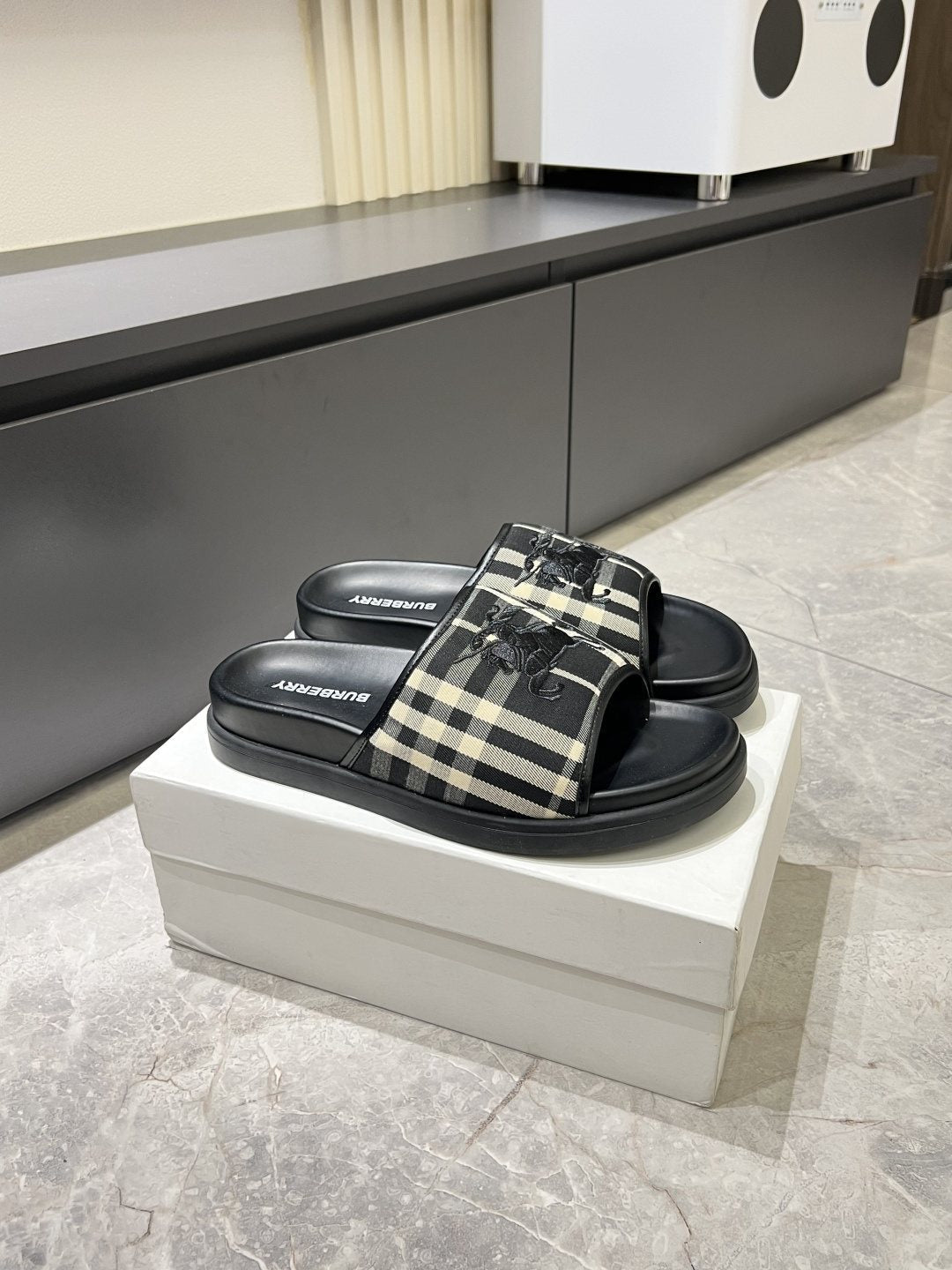 Burberry Plaid Slide Sandals