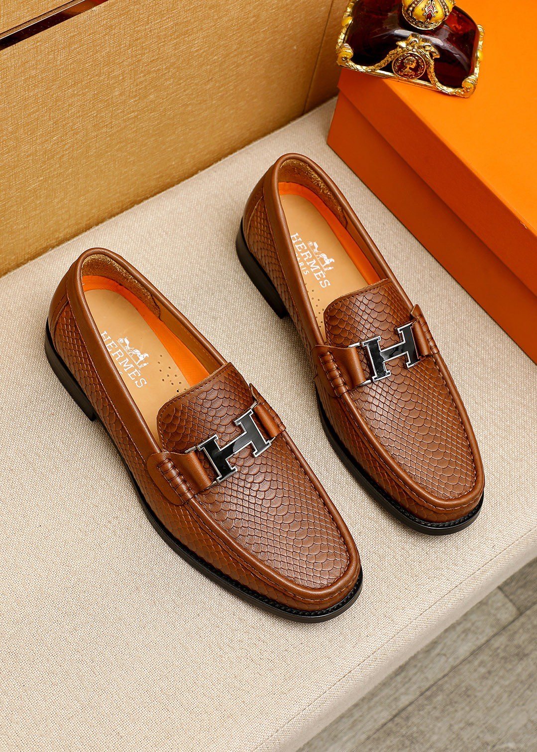 Hermès Textured H-Hardware Loafers