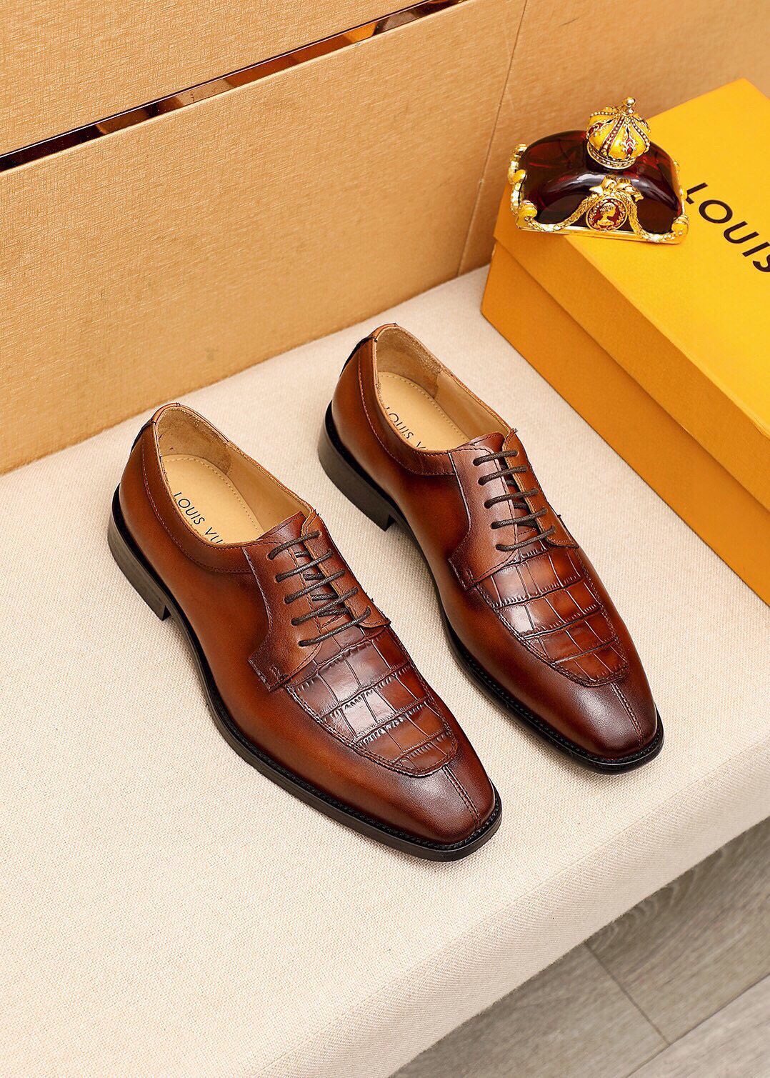 Louis Vuitton Crocodile-Embossed Lace-Up Dress Shoes