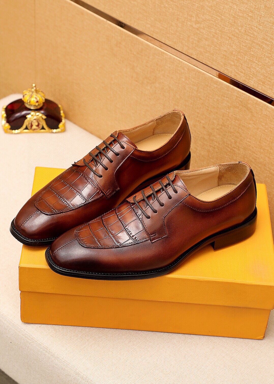Louis Vuitton Crocodile-Embossed Lace-Up Dress Shoes