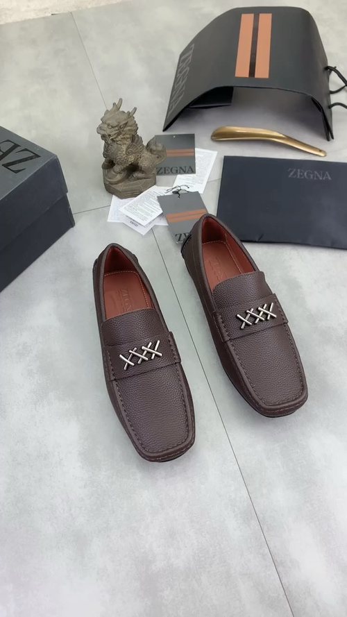 Zegna Square-Toe Leather Loafers with X Accents