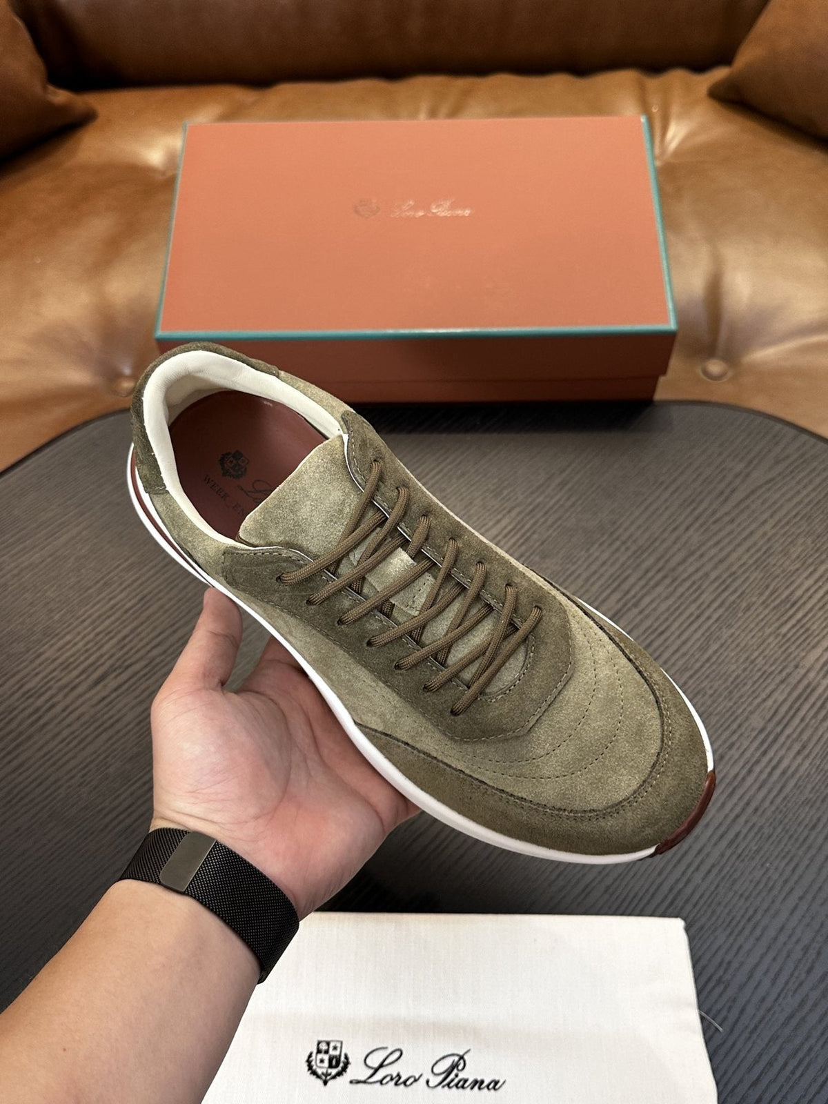 Loro Piana Gray and Charcoal Low-Top Sneakers