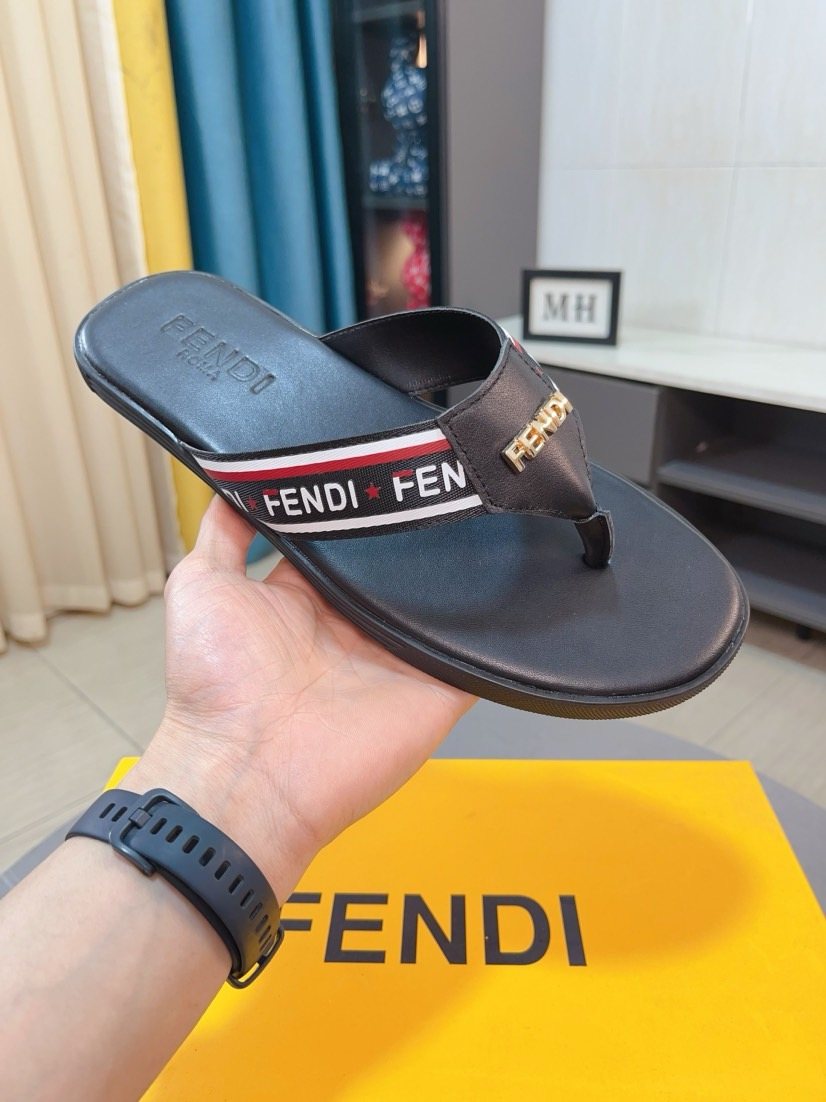 Fendi Men's Striped Thong Sandals