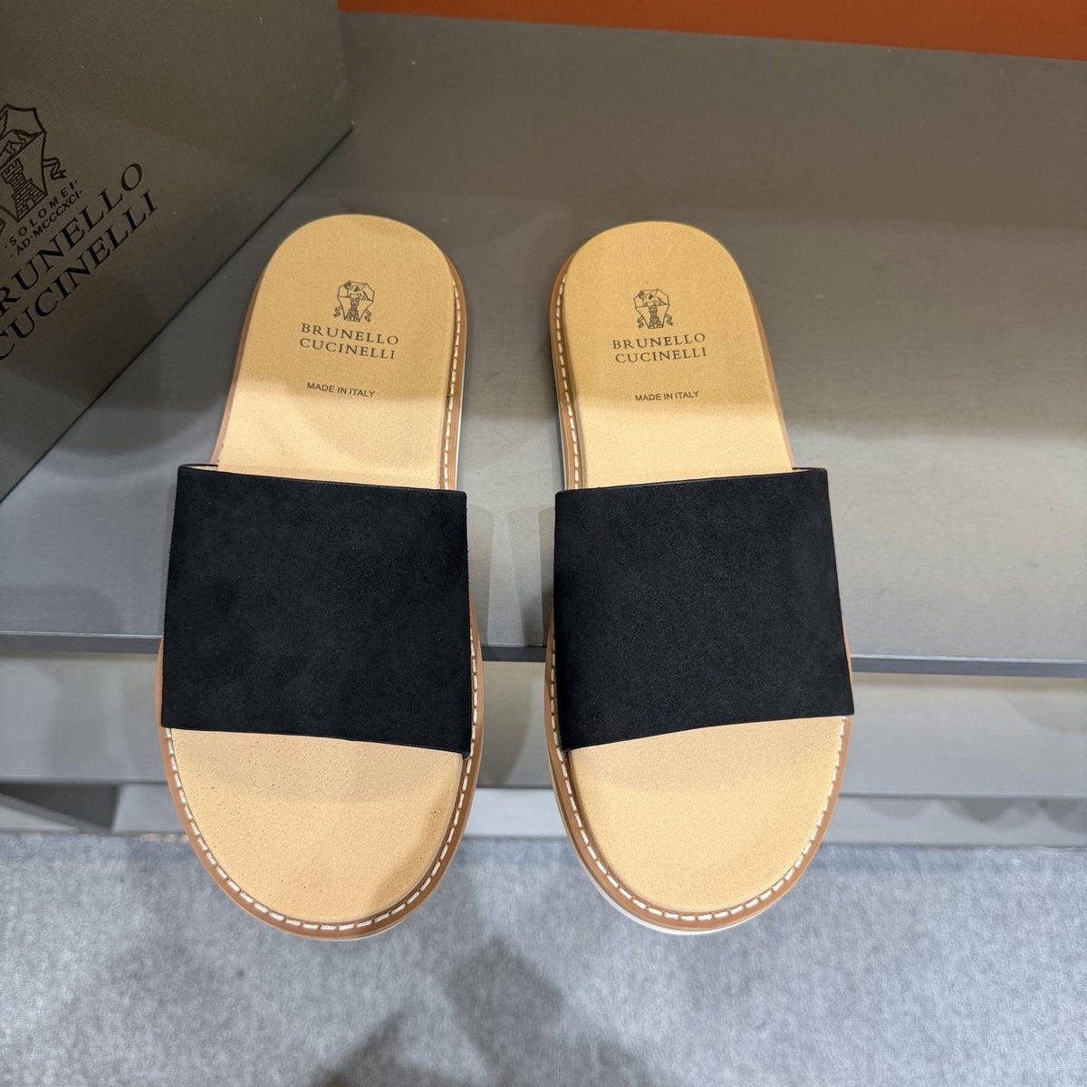 Brunello Cucinelli Men's Wide Strap Slide Sandals
