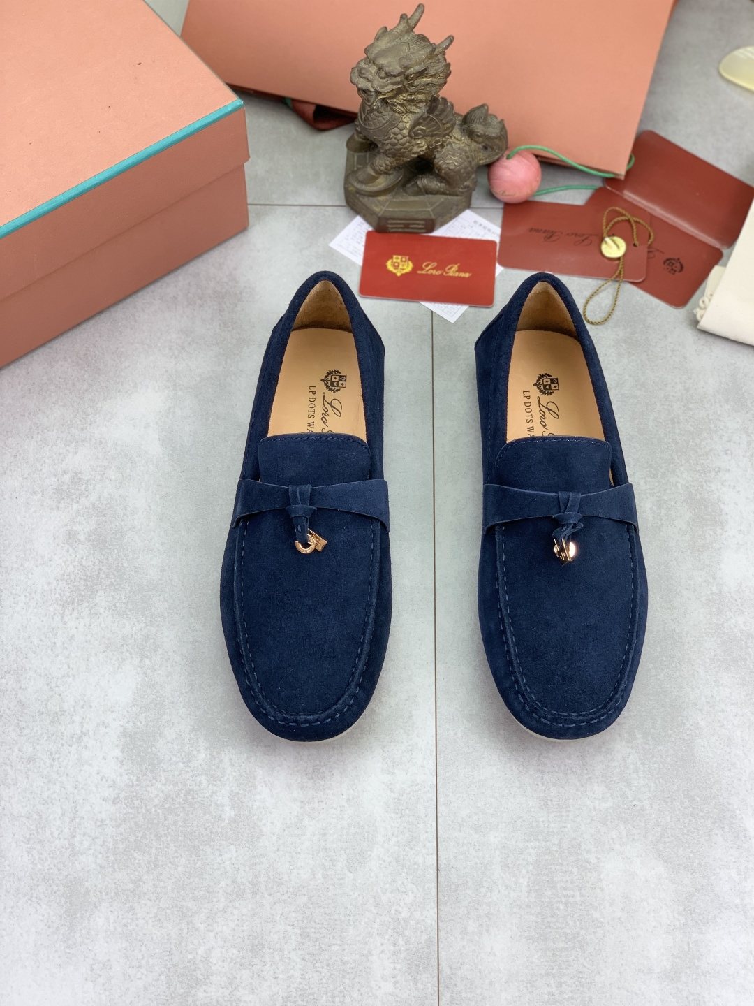Loro Piana Navy Blue Moc-Toe Loafers