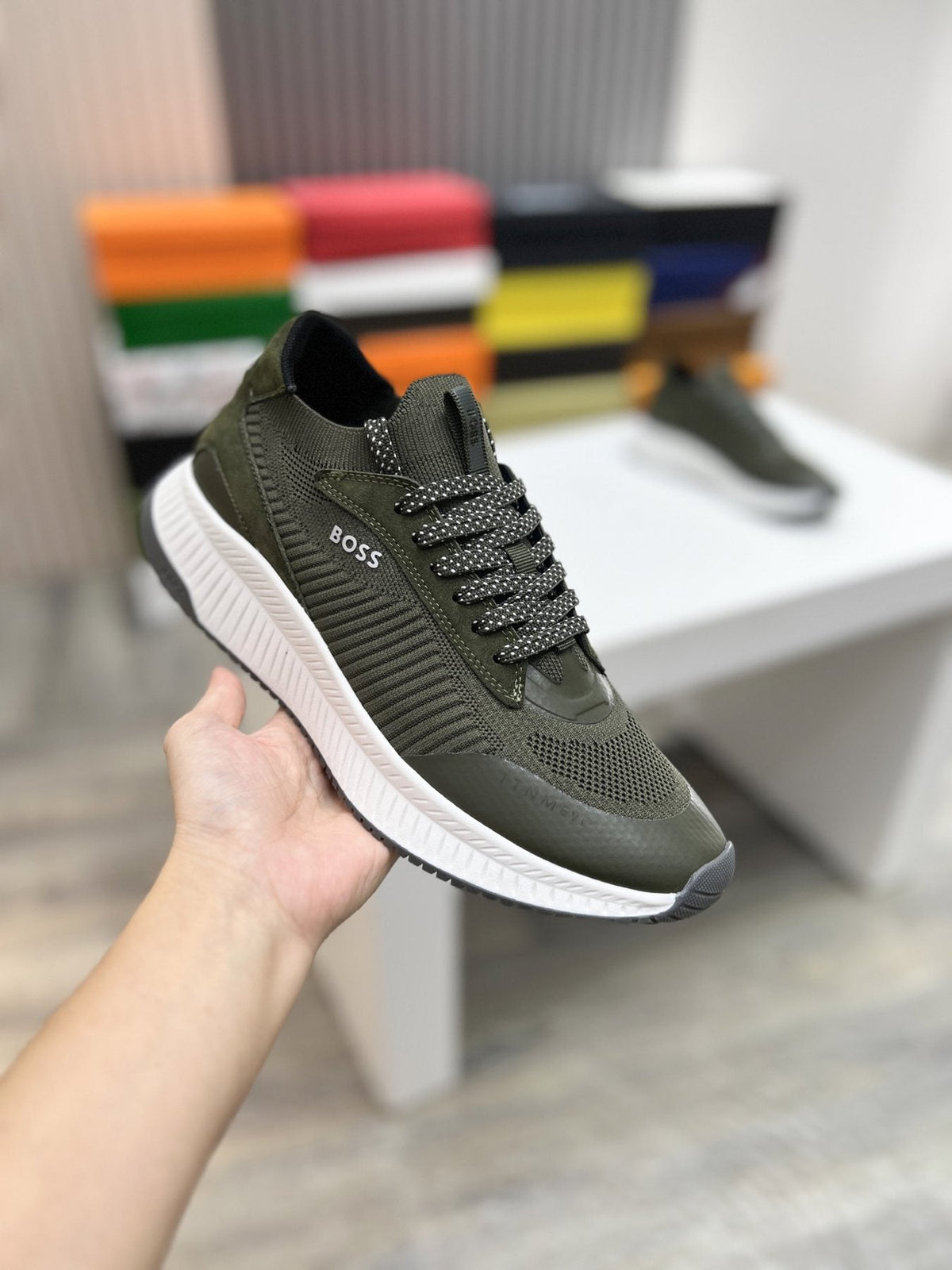 BOSS Knit Ribbed-Sole Sneakers