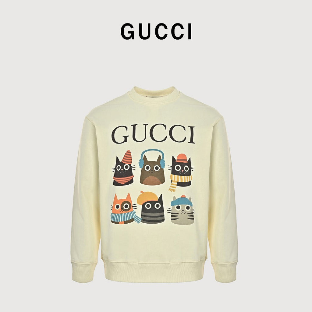 Gucci Whimsical Cartoon Six Cats Portrait Series Crewneck Sweatshirt