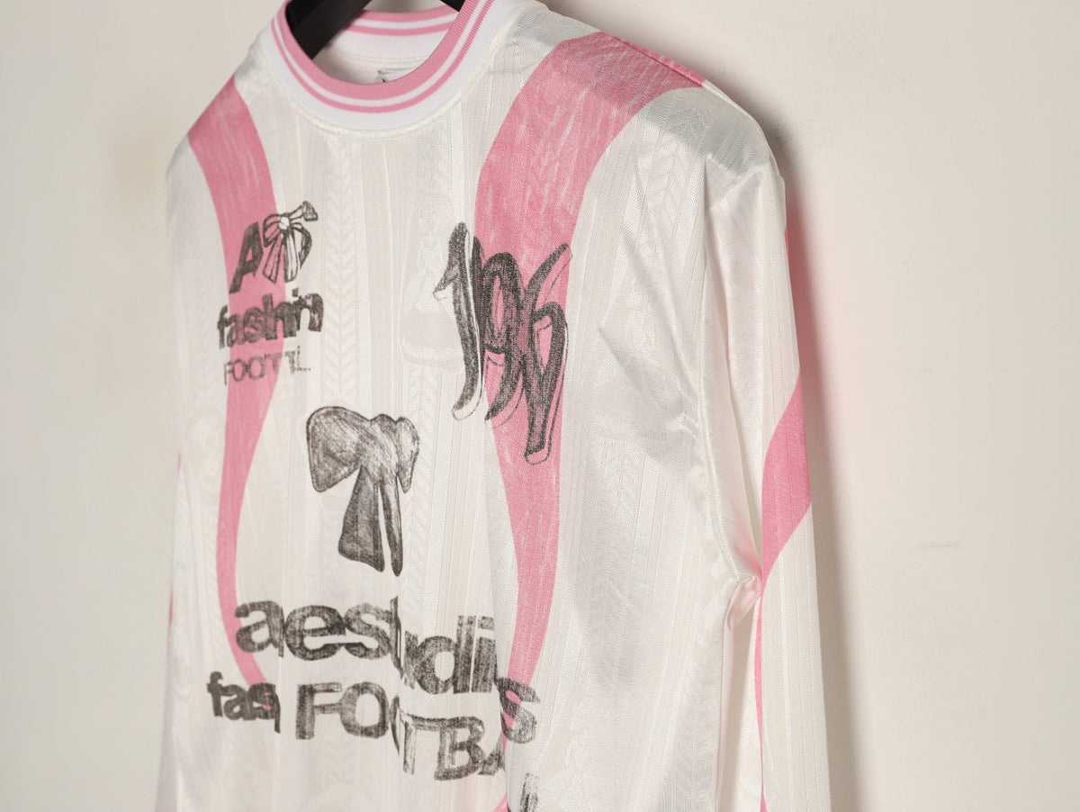 Acne Studios Bow Graphic Football Jersey Long-Sleeve Top - White/Pink