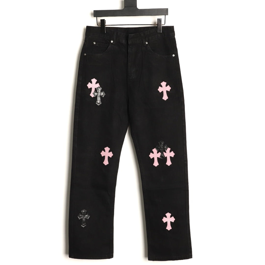 Chrome Hearts Cross-Motif Jeans with Back Lettering - Black/Pink