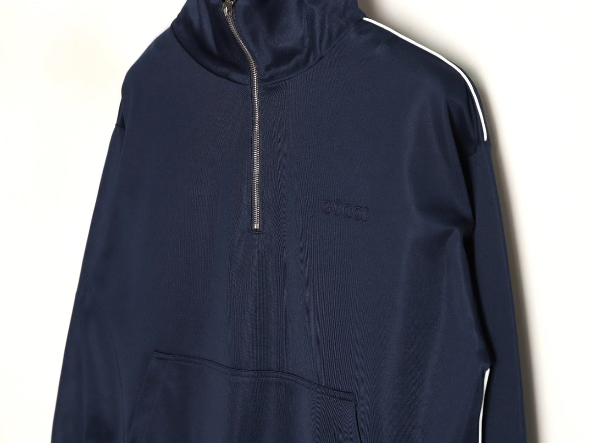 Gucci Contrast-Line Half-Zip Stand-Collar Jacket - Navy