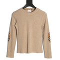 Burberry Equestrian-Detail Check Elbow-Patch Long-Sleeve Top - Light Taupe