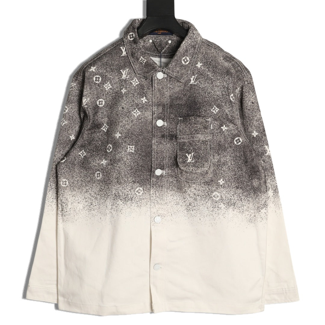 Louis Vuitton Galaxy-Style Monogram Gradient Denim Shirt Jacket - Charcoal and Cream
